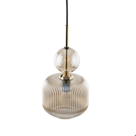 lampada a sospensione sfera di vetro ambra stile contemporaneo